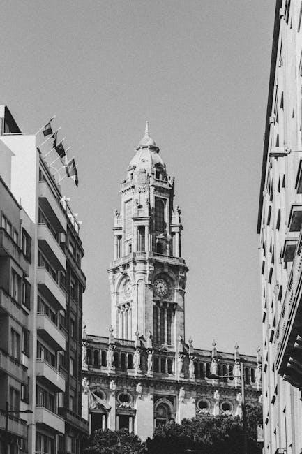 A black and white photo of a clock tower